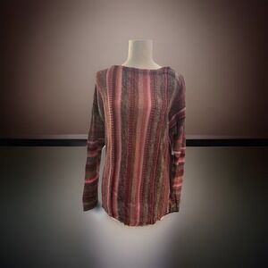 Chaps Women's Vertical Striped Knit Sweater Boho Southwestern Pullover Size M